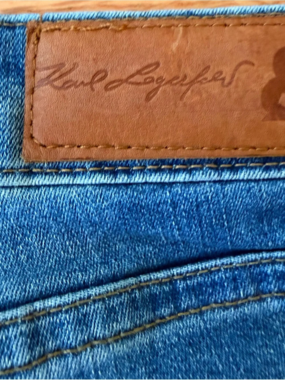 Karl Lagerfeld Blue Skinny Jeans with White Branded Side Tape - Picture 2 of 5
